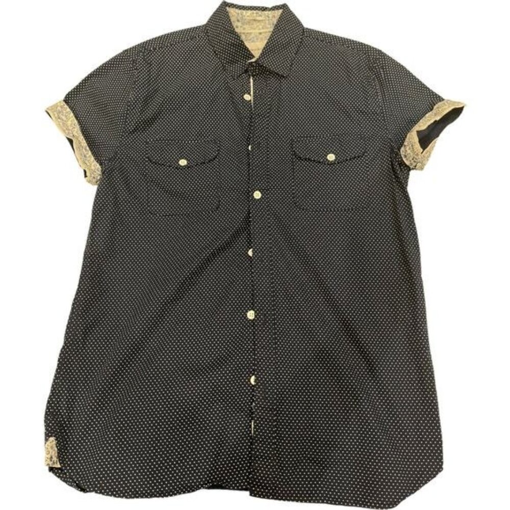 Paperdenim&Cloth Mens Slim Fit Polka Dot Short Sleeve Button-Up Shirt Size S
